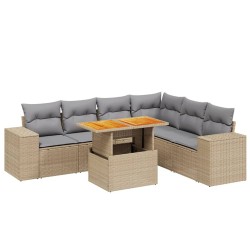 Salon de jardin avec coussins 7 pcs beige résine tressée 513167513167