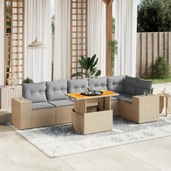 Salon de jardin avec coussins 7 pcs beige résine tressée 513168513168