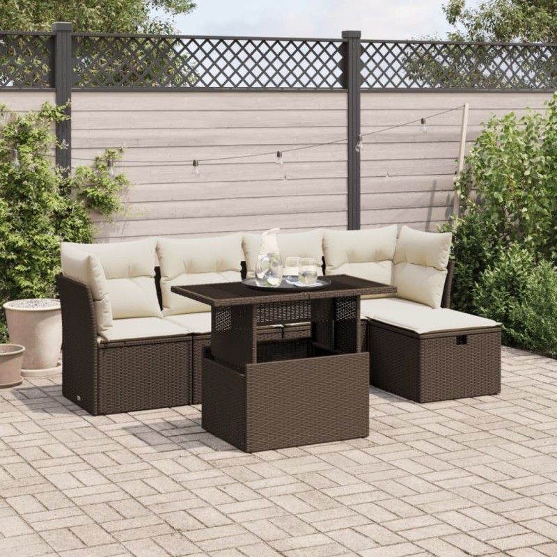 Salon de jardin avec coussins 6 pcs marron résine tressée 513175513175