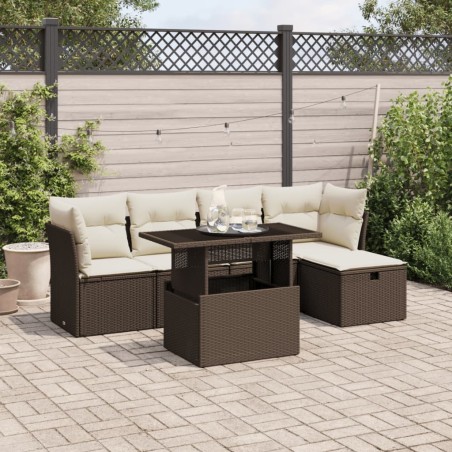 Salon de jardin avec coussins 6 pcs marron résine tressée 513175513175