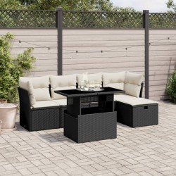Salon de jardin 6 pcs avec coussins noir résine tressée 513176513176