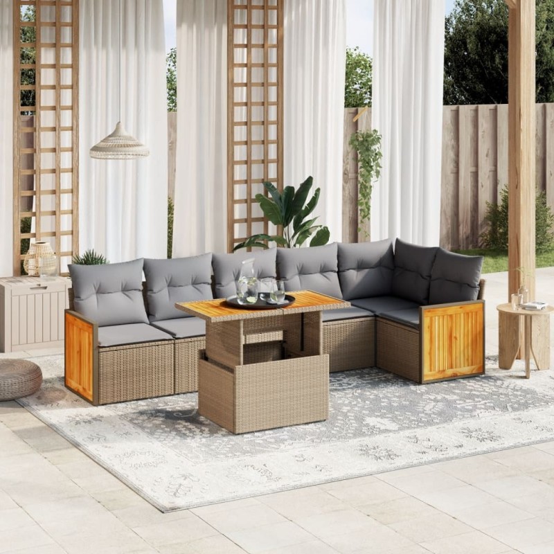 Salon de jardin avec coussins 7 pcs beige résine tressée 513178513178