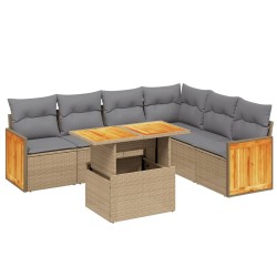 Salon de jardin avec coussins 7 pcs beige résine tressée 513181513181