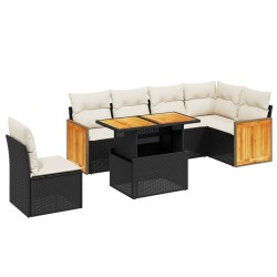 Salon de jardin 7 pcs avec coussins noir résine tressée 513182513182