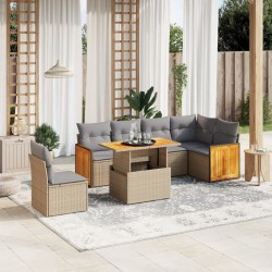 Salon de jardin avec coussins 7 pcs beige résine tressée 513183513183