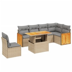 Salon de jardin avec coussins 7 pcs beige résine tressée 513183513183