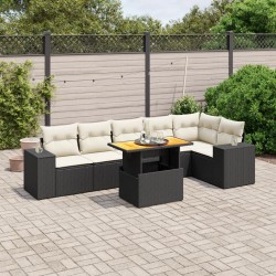Salon de jardin 7 pcs avec coussins noir résine tressée 513237513237