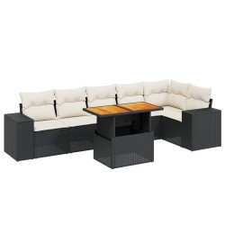 Salon de jardin 7 pcs avec coussins noir résine tressée 513237513237