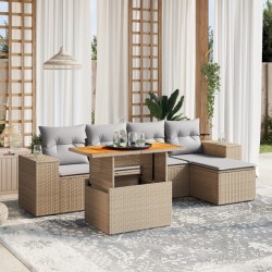 Salon de jardin avec coussins 6 pcs beige résine tressée 513238513238