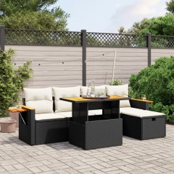 Salon de jardin 6 pcs avec coussins noir résine tressée 513242513242