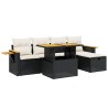 Salon de jardin 6 pcs avec coussins noir résine tressée 513242513242