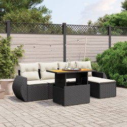 Salon de jardin 6 pcs avec coussins noir résine tressée 513244513244