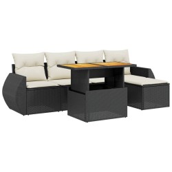 Salon de jardin 6 pcs avec coussins noir résine tressée 513244513244
