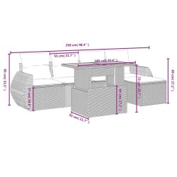 Salon de jardin 6 pcs avec coussins noir résine tressée 513244513244