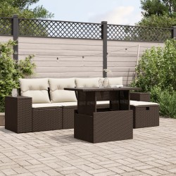 Salon de jardin avec coussins 6 pcs marron résine tressée 513249513249