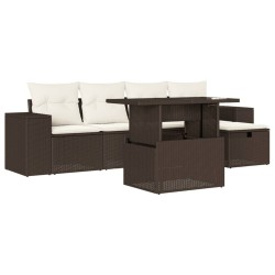 Salon de jardin avec coussins 6 pcs marron résine tressée 513249513249