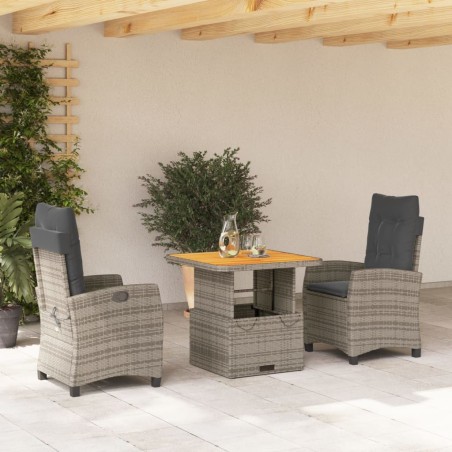 Ensemble à manger de jardin 3 pcs coussins gris résine tressée 513254513254