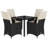 Ensemble à manger de jardin coussins 5pcs Noir Résine tressée 513262513262