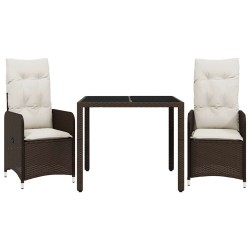Ensemble de bistro de jardin 3 pcs coussins marron poly rotin 513269513269