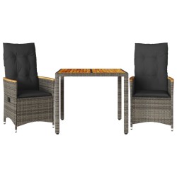 Ensemble de bistro 3 pcs avec coussins gris résine tressée 513271513271