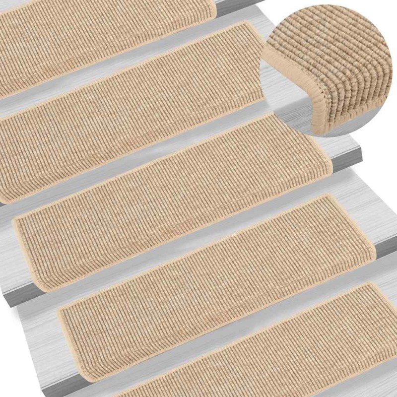 Tapis d'escalier 15 pièces 65 x 21 x 4 cm Beige clair Bord rectangulaire 513273513273