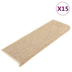 Tapis d'escalier 15 pièces 65 x 21 x 4 cm Beige clair Bord rectangulaire 513273513273