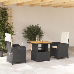 Ensemble à manger de jardin avec coussins 3 pcs Noir 513276513276