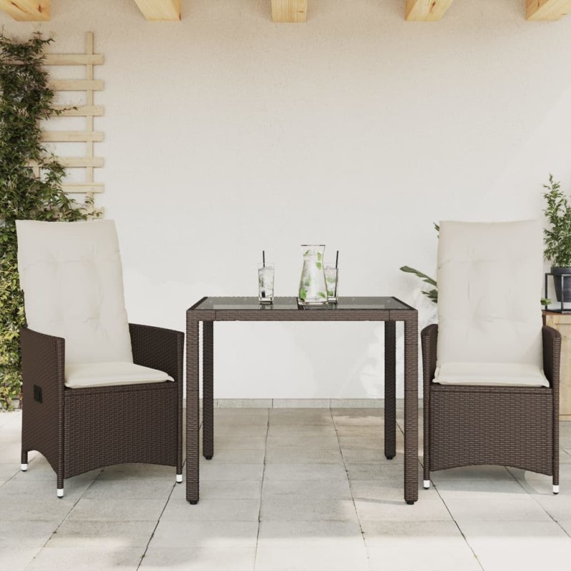 Ensemble de bistro 3 pcs avec coussins marron résine tressée 513277513277