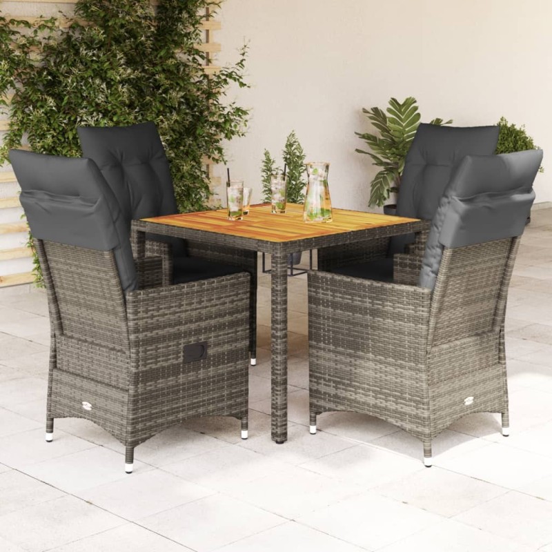 Ensemble à manger de jardin 5 pcs coussins gris résine tressée 513278513278