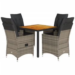 Ensemble à manger de jardin 5 pcs coussins gris résine tressée 513278513278