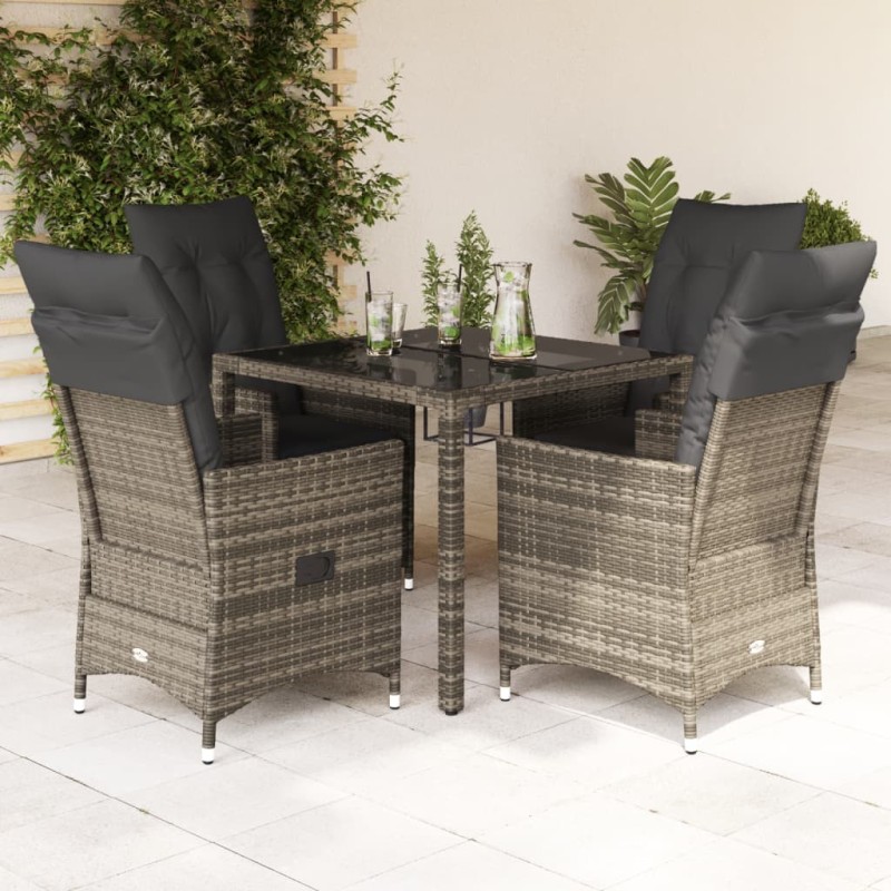 Ensemble à manger de jardin 5 pcs coussins gris résine tressée 513279513279