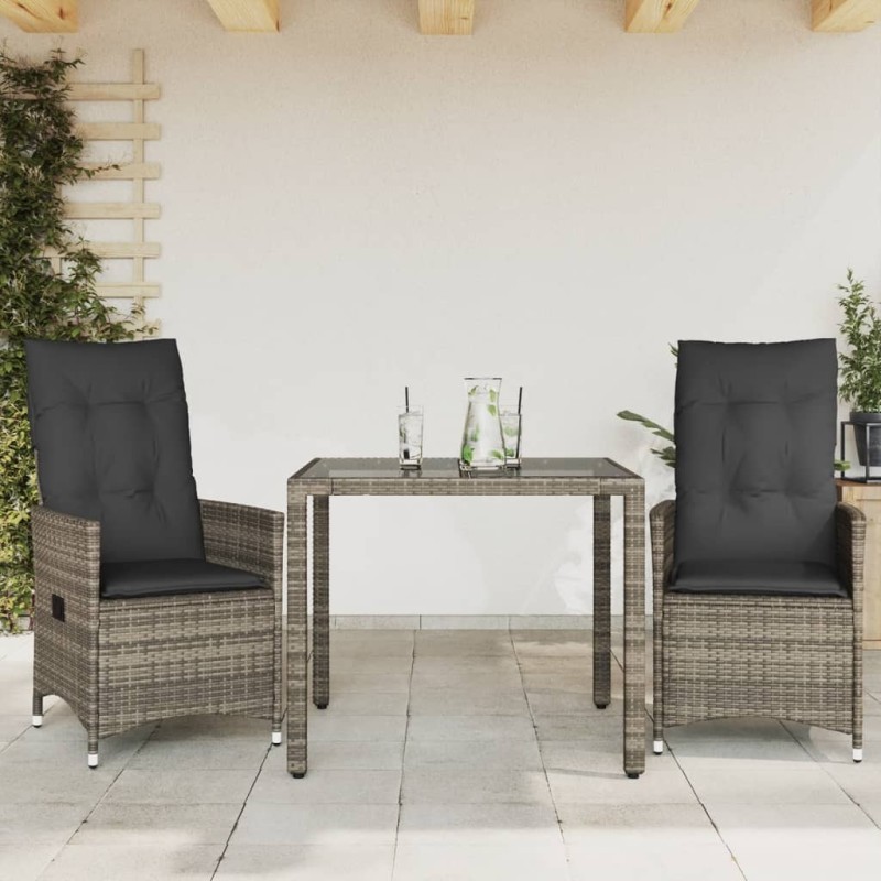 Ensemble de bistro 3 pcs avec coussins gris résine tressée 513280513280