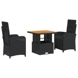 Ensemble à manger de jardin avec coussins 3 pcs Noir 513285513285