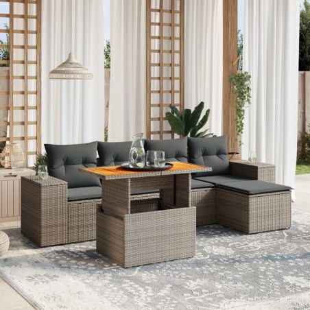 Salon de jardin 6 pcs avec coussins gris résine tressée 513292513292