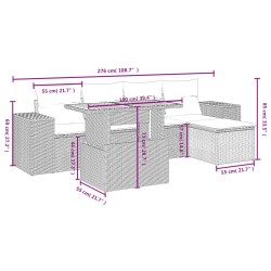 Salon de jardin 6 pcs avec coussins gris résine tressée 513292513292