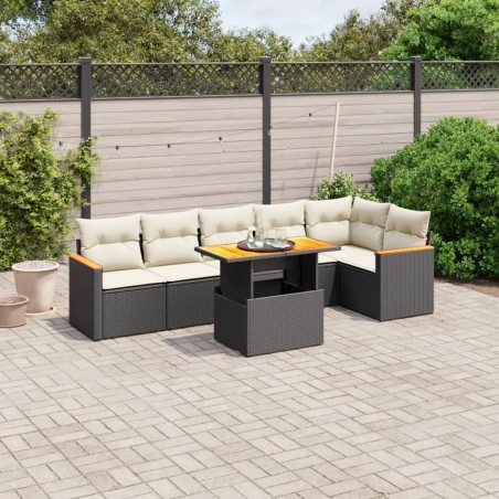Salon de jardin 7 pcs avec coussins noir résine tressée 513293513293
