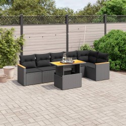 Salon de jardin 7 pcs avec coussins noir résine tressée 513294513294