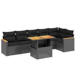 Salon de jardin 7 pcs avec coussins noir résine tressée 513294513294