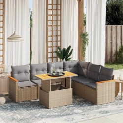 Salon de jardin avec coussins 7 pcs beige résine tressée 513297513297