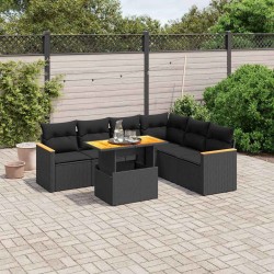 Salon de jardin 7 pcs avec coussins noir résine tressée 513300513300