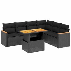 Salon de jardin 7 pcs avec coussins noir résine tressée 513300513300