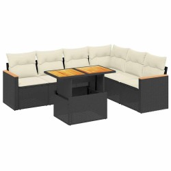 Salon de jardin 7 pcs avec coussins noir résine tressée 513301513301