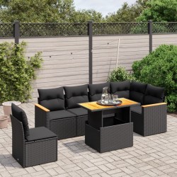 Salon de jardin 7 pcs avec coussins noir résine tressée 513303513303
