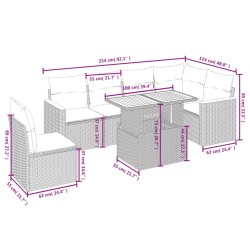 Salon de jardin 7 pcs avec coussins noir résine tressée 513303513303