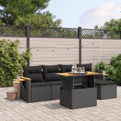 Salon de jardin 6 pcs avec coussins noir résine tressée 513306513306