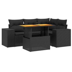 Salon de jardin 5 pcs avec coussins noir résine tressée 513307513307