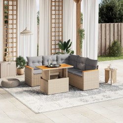 Salon de jardin avec coussins 6 pcs beige résine tressée 513312513312