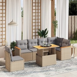 Salon de jardin avec coussins 7 pcs beige résine tressée 513313513313