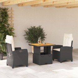 Ensemble à manger de jardin avec coussins 3 pcs Noir 513320513320