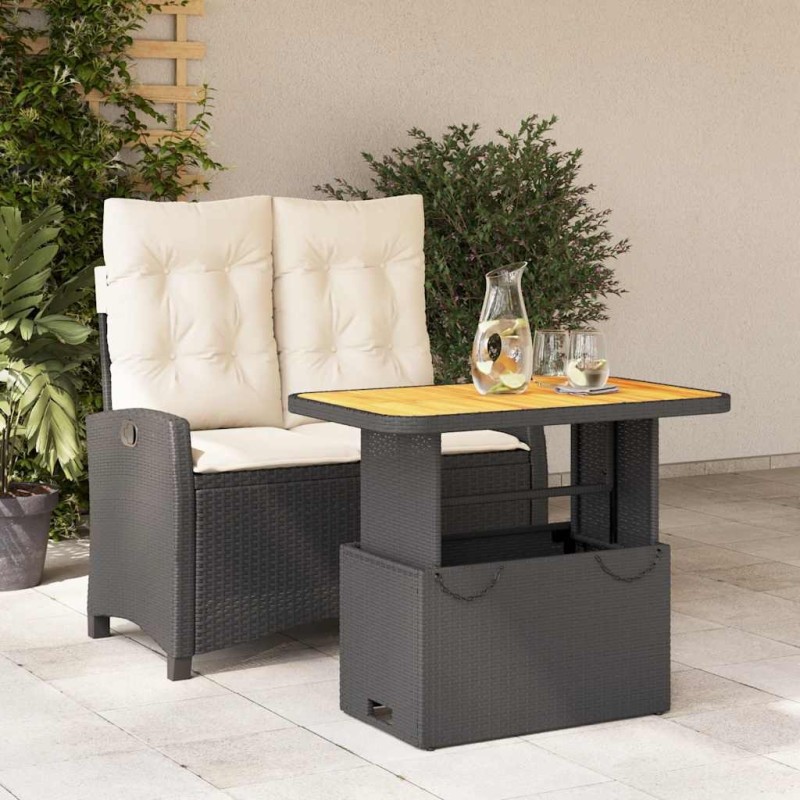 Ensemble à manger de jardin coussins 2pcs noir résine tressée 513321513321